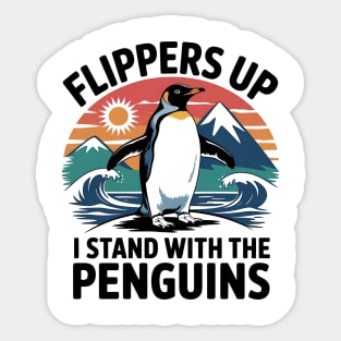 Retro Penguin Design, Flippers Up Stand With Penguins, Funny Animal Humor, Vintage Penguin Graphic, Support Wildlife, Stand with Penguins Sticker